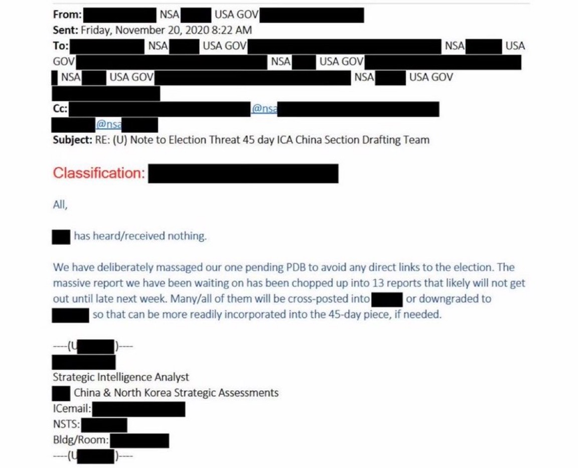 Declassified NSA email, November 20, 2020